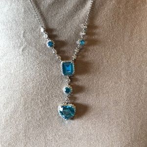 Silver necklace with blue zirconium